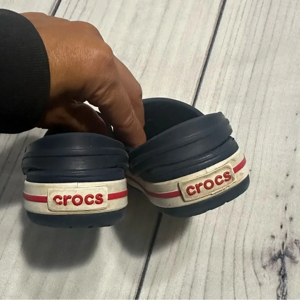 Crocs Crocband‎ Navy Blue Red Stripe Kid Toddler Sz 6/7 Preschool Water Sandals